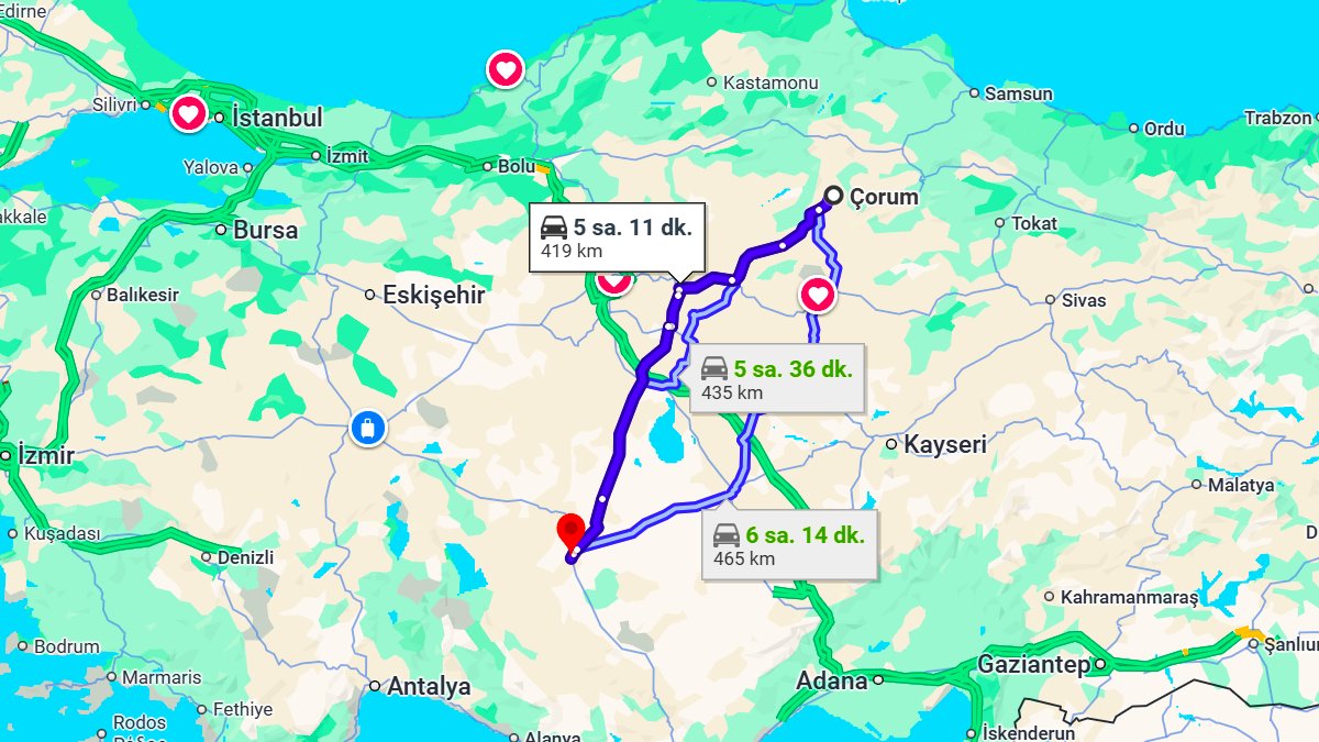 Çorum ile Konya Arası Kaç KM? Kaç Saat? Çorum/Konya Mesafe Bilgisi!