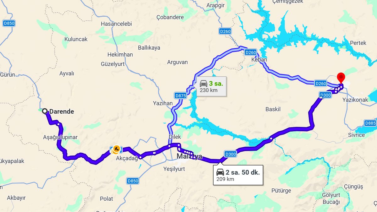 Darende ile Elazığ Arası Kaç KM? Kaç Saat? Darende/Elazığ Mesafe Bilgisi!