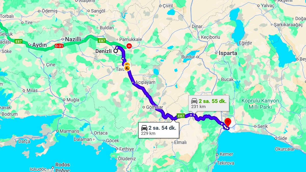 Denizli ile Antalya Arası Kaç KM? Kaç Saat? Denizli/Antalya Mesafe Bilgisi!