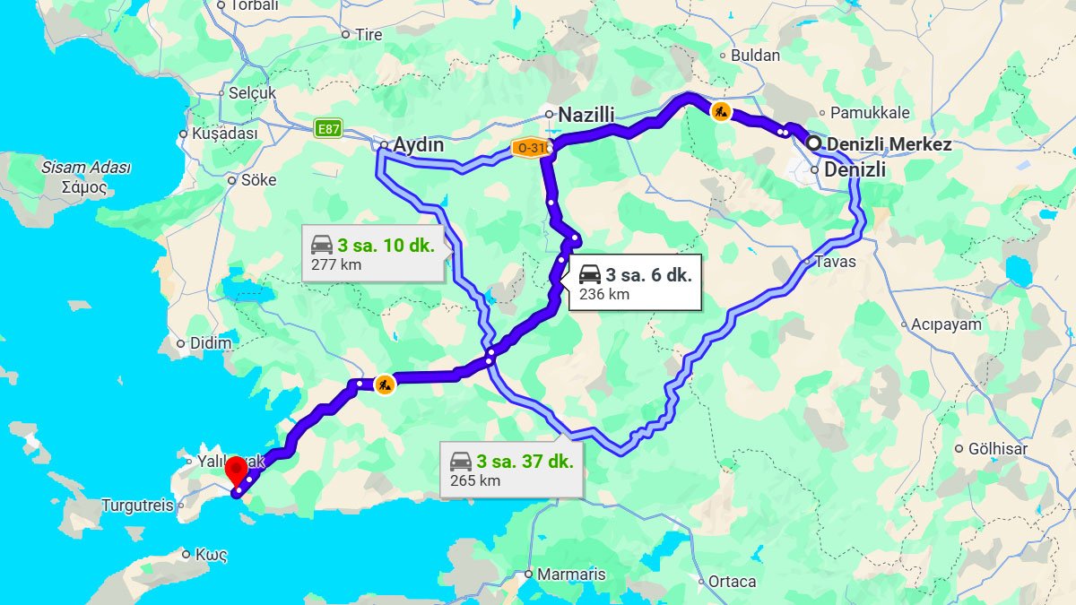 Denizli ile Bodrum Arası Kaç KM? Kaç Saat? Denizli/Bodrum Mesafe Bilgisi!