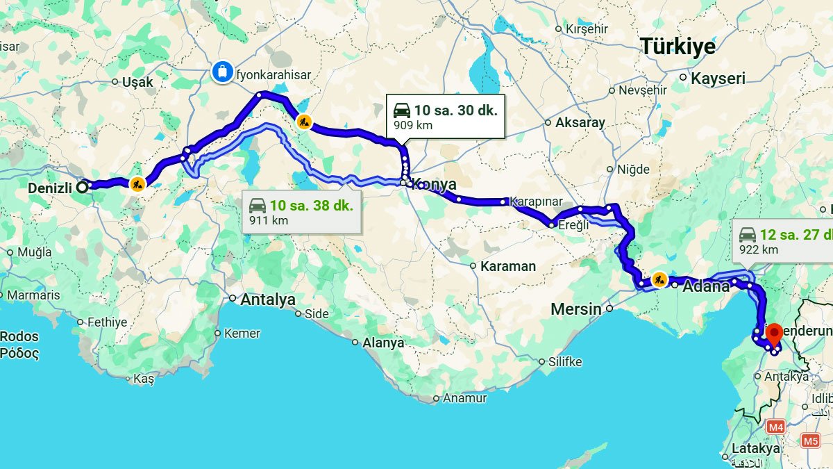 Denizli ile Hatay Arası Kaç KM? Kaç Saat? Denizli/Hatay Mesafe Bilgisi!