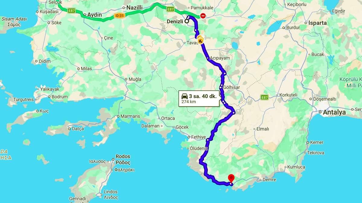 Denizli ile Kaş Arası Kaç KM? Kaç Saat? Denizli/Kaş Mesafe Bilgisi!