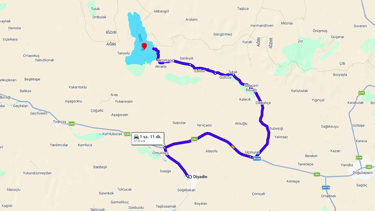 Diyadin ile Balık Gölü Arası Kaç KM? Kaç Saat? Diyadin/Balık Gölü Mesafe Bilgisi!