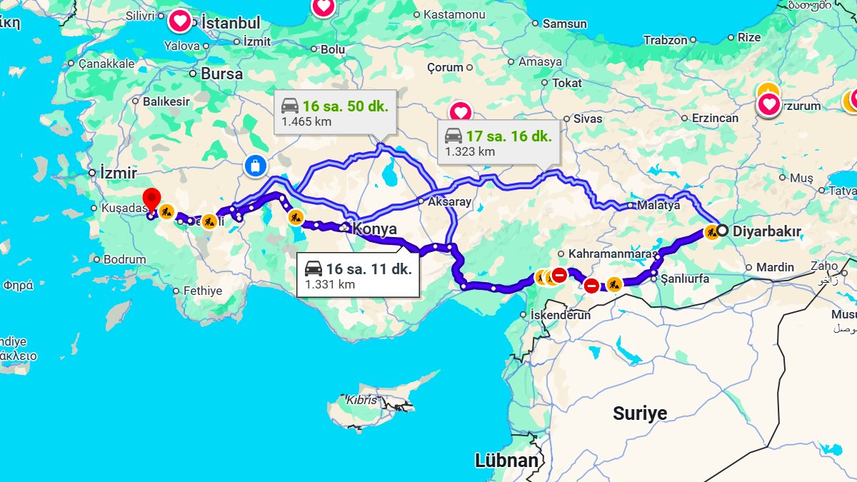 Diyarbakır ile Aydın Arası Kaç Km? Kaç Saat? Diyarbakır/Aydın Mesafe Bilgisi!