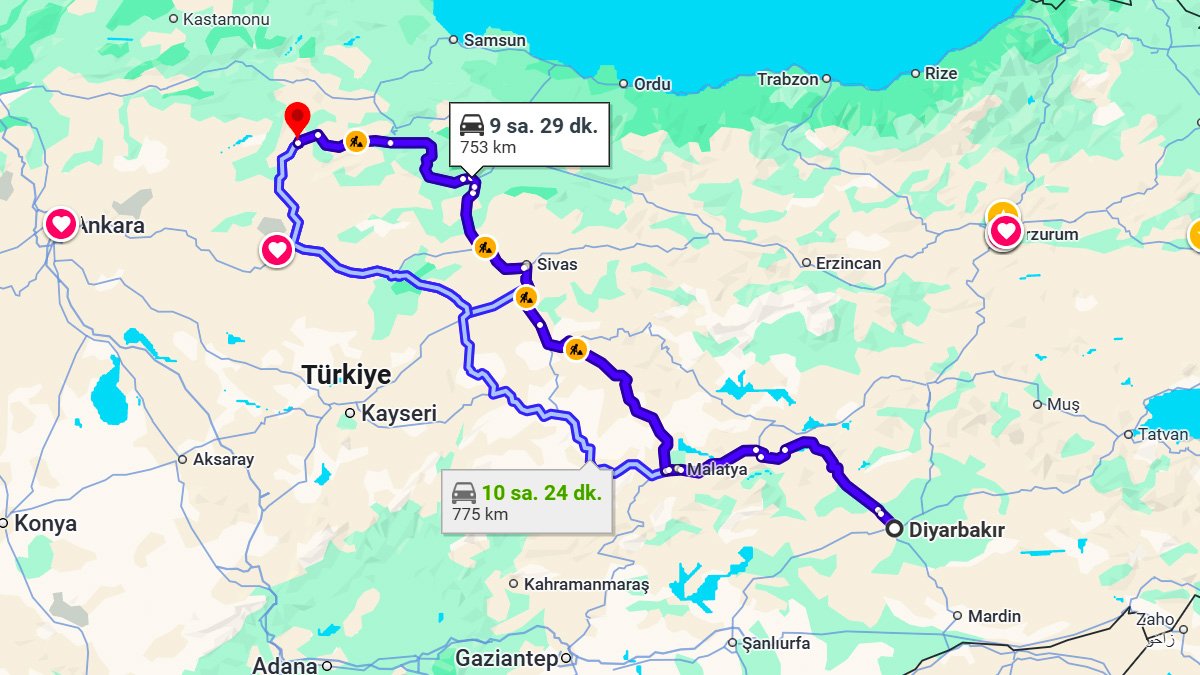 Diyarbakır ile Çorum Arası Kaç KM? Kaç Saat? Diyarbakır/Çorum Mesafe Bilgisi!