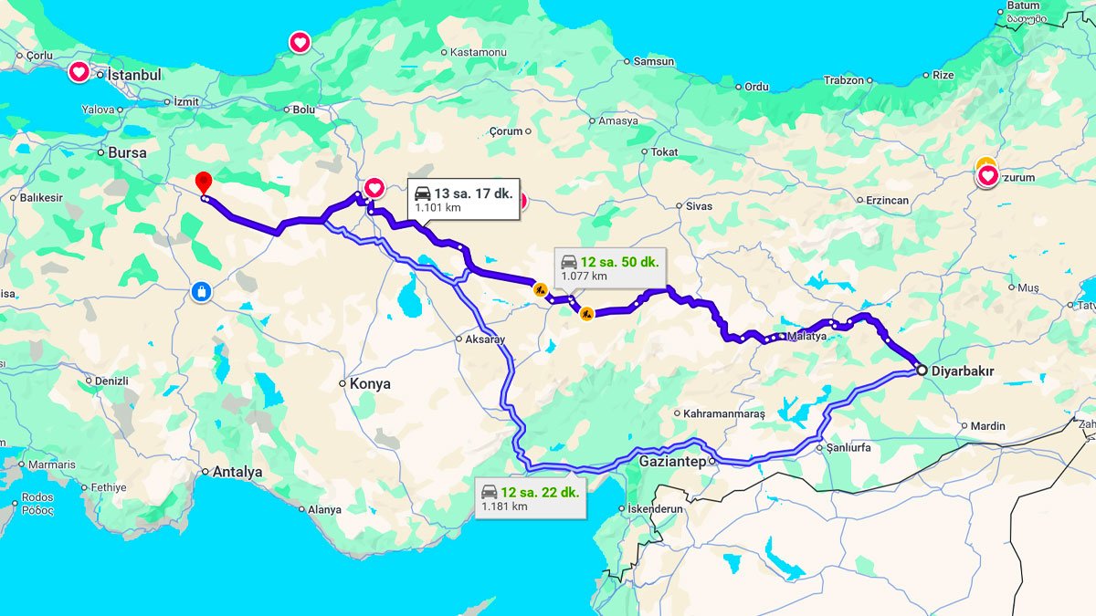 Diyarbakır ile Eskişehir Arası Kaç KM? Kaç Saat? Diyarbakır/Eskişehir Mesafe Bilgisi!