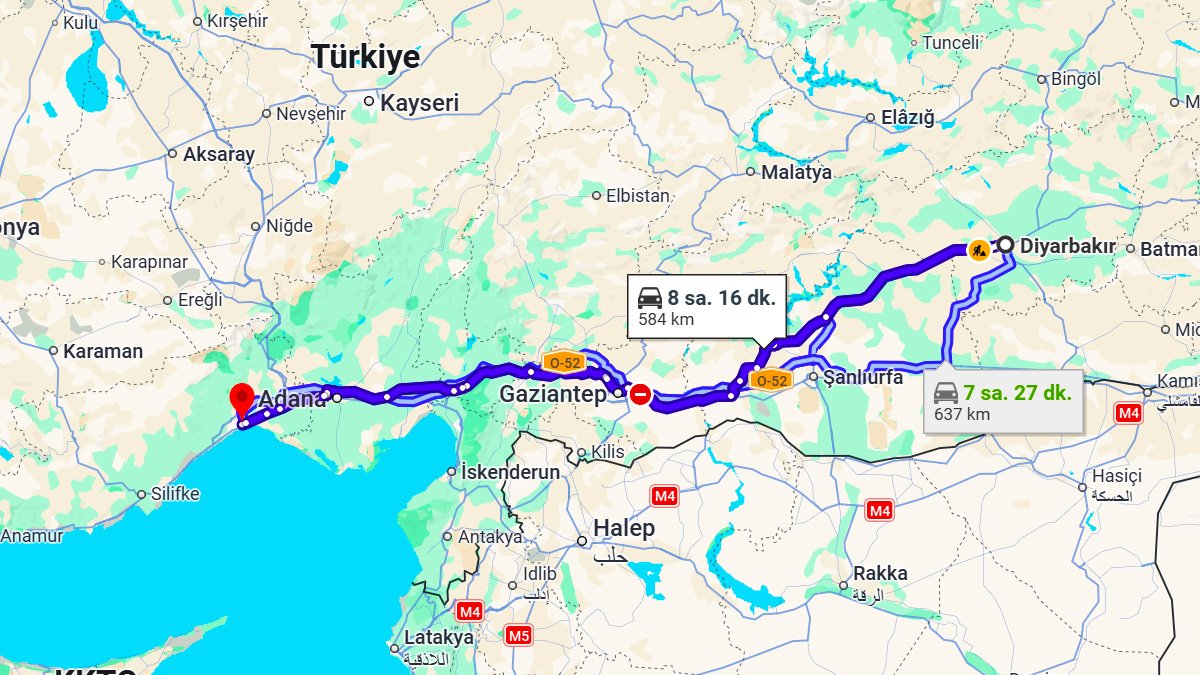 Diyarbakır ile Mersin Arası Kaç KM? Kaç Saat? Diyarbakır/Mersin Mesafe Bilgisi!