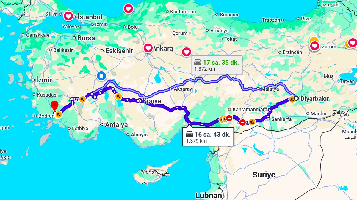 Diyarbakır ile Muğla Arası Kaç KM? Kaç Saat? Diyarbakır/Muğla Mesafe Bilgisi!