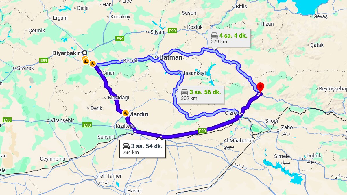 Diyarbakır ile Şırnak Arası Kaç Km? Kaç Saat? Diyarbakır/Şırnak Mesafe Bilgisi!