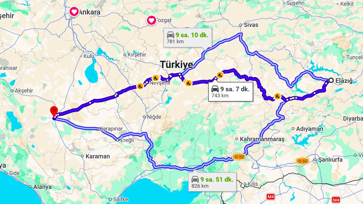 Elazığ ile Konya Arası Kaç KM? Kaç Saat? Elazığ/Konya Mesafe Bilgisi!
