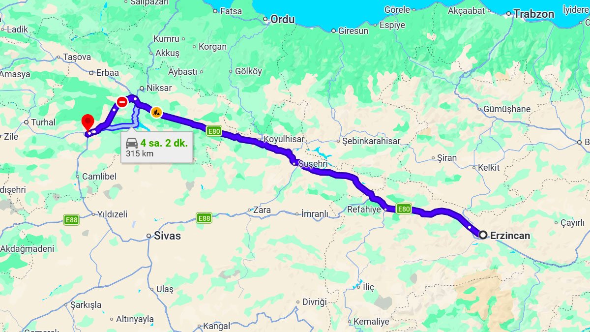 Erzincan ile Tokat Arası Kaç KM? Kaç Saat? Erzincan/Tokat Mesafe Bilgisi!