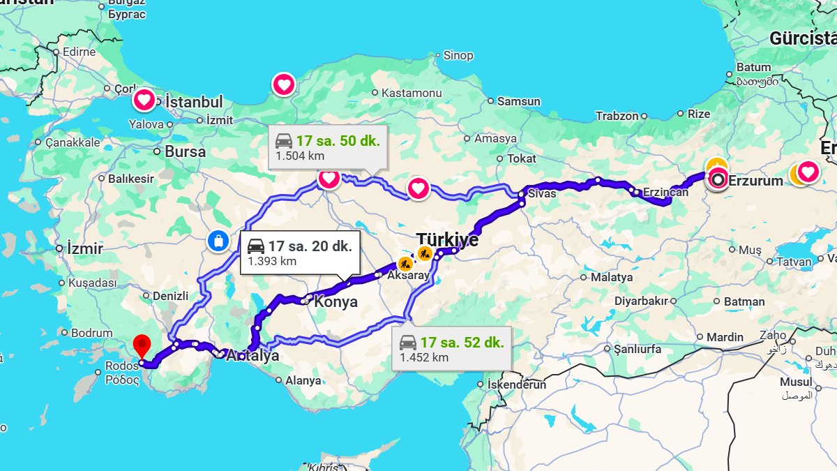 Erzurum ile Fethiye Arası Kaç KM? Kaç Saat? Erzurum/Fethiye Mesafe Bilgisi!