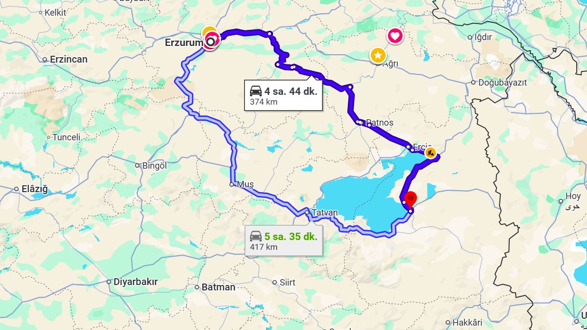Erzurum ile Van Arası Kaç KM? Kaç Saat? Erzurum/Van Mesafe Bilgisi!