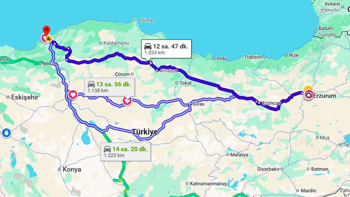 Erzurum ile Zonguldak Arası Kaç KM? Kaç Saat? Erzurum/Zonguldak Mesafe Bilgisi!
