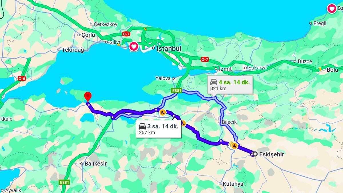 Eskişehir ile Bandırma Arası Kaç KM? Kaç Saat? Eskişehir/Bandırma Mesafe Bilgisi!