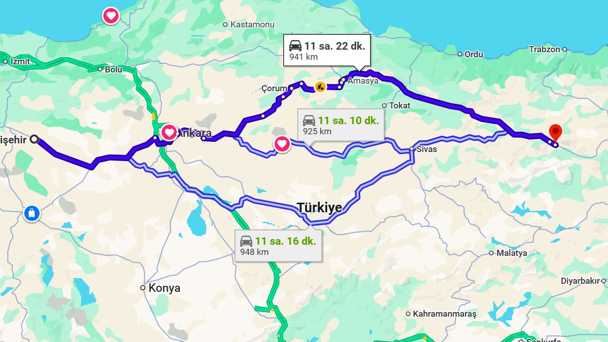 Eskişehir ile Erzincan Arası Kaç KM? Kaç Saat? Eskişehir/Erzincan Mesafe Bilgisi!