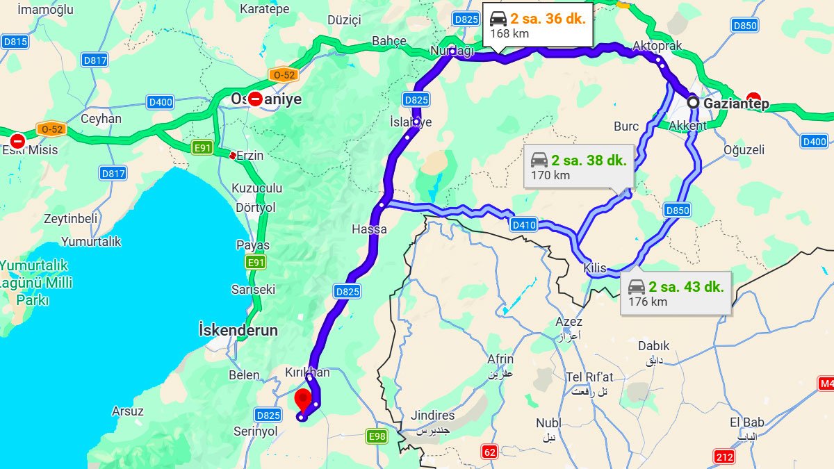 Gaziantep ile Hatay Arası Kaç KM? Kaç Saat? Gaziantep/Hatay Mesafe Bilgisi!