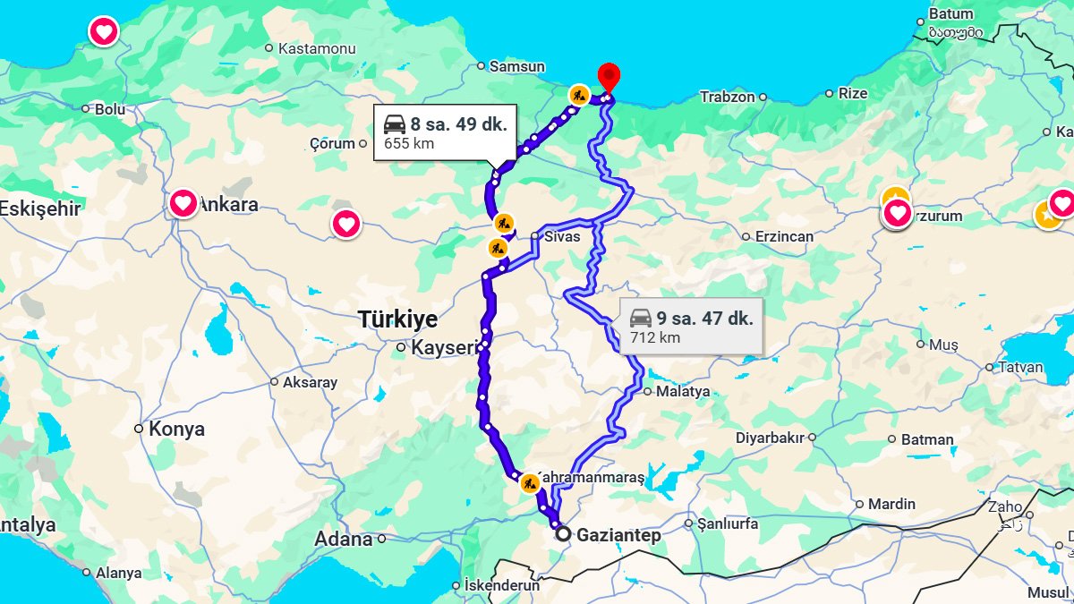 Gaziantep ile Ordu Arası Kaç KM? Kaç Saat? Gaziantep/Ordu Mesafe Bilgisi!
