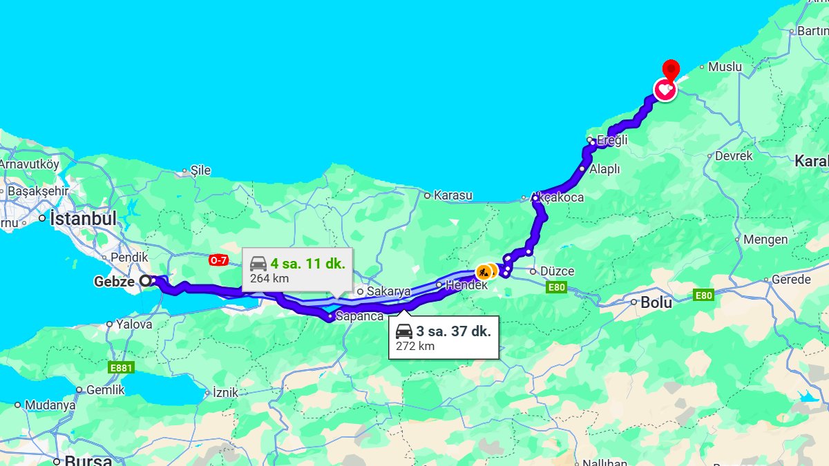 Gebze ile Zonguldak Arası Kaç KM? Kaç Saat? Gebze/Zonguldak Mesafe Bilgisi!