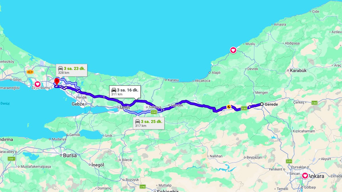 Gerede ile İstanbul Arası Kaç KM? Kaç Saat? Gerede/İstanbul Mesafe Bilgisi!