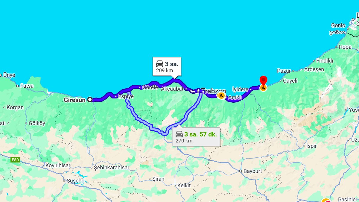 Giresun ile Rize Arası Kaç Km? Kaç Saat? Giresun/Rize Mesafe Bilgisi!