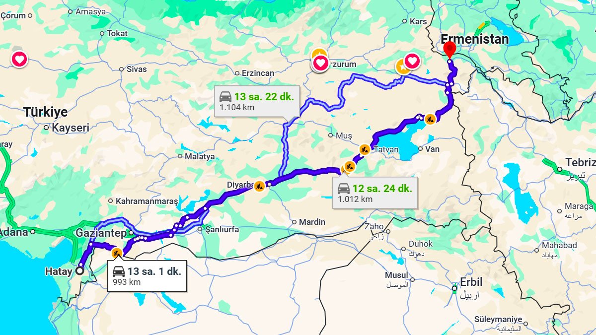 Hatay ile Iğdır Arası Kaç KM? Kaç Saat? Hatay/Iğdır Mesafe Bilgisi!