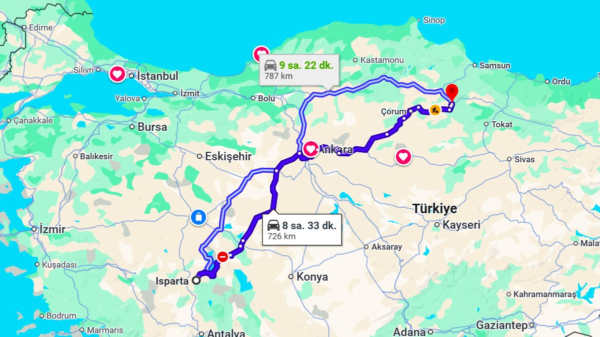 Isparta ile Amasya Arası Kaç KM? Kaç Saat? Isparta/Amasya Mesafe Bilgisi!