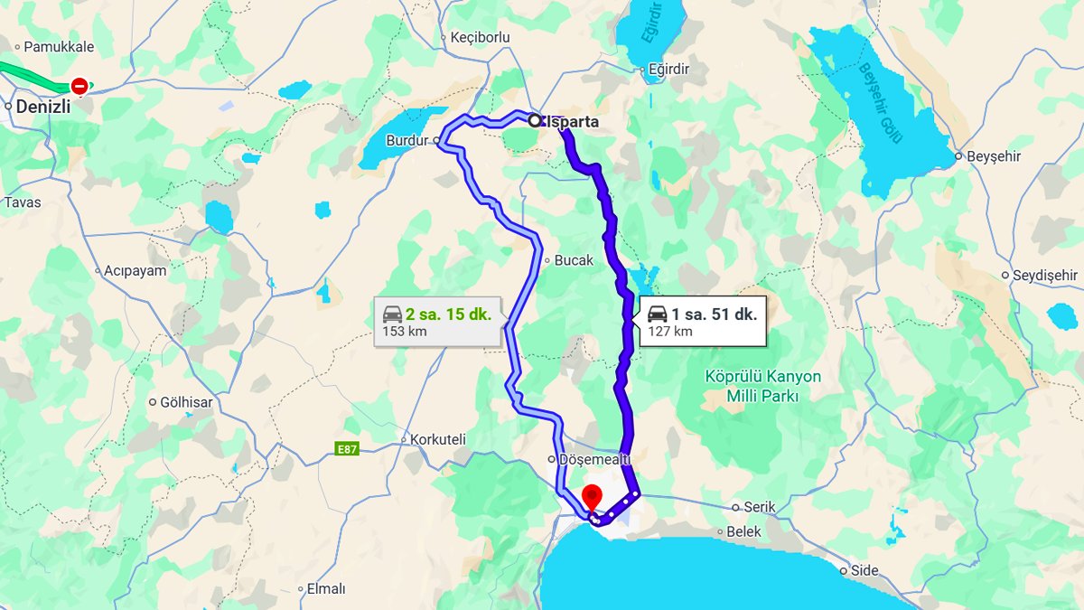 Isparta ile Antalya Arası Kaç KM? Kaç Saat? Isparta/Antalya Mesafe Bilgisi!