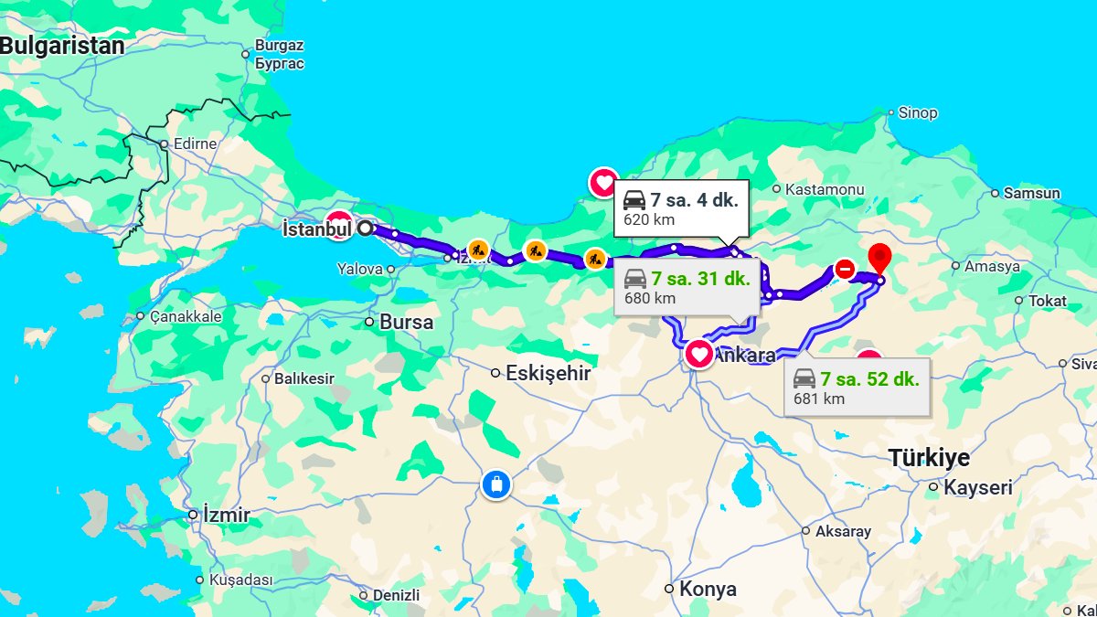İstanbul ile Çorum Arası Kaç KM? Kaç Saat? İstanbul/Çorum Mesafe Bilgisi!