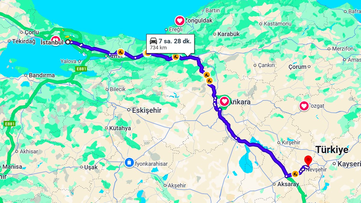 İstanbul ile Kapadokya Arası Kaç KM? Kaç Saat? İstanbul/Kapadokya Mesafe Bilgisi!