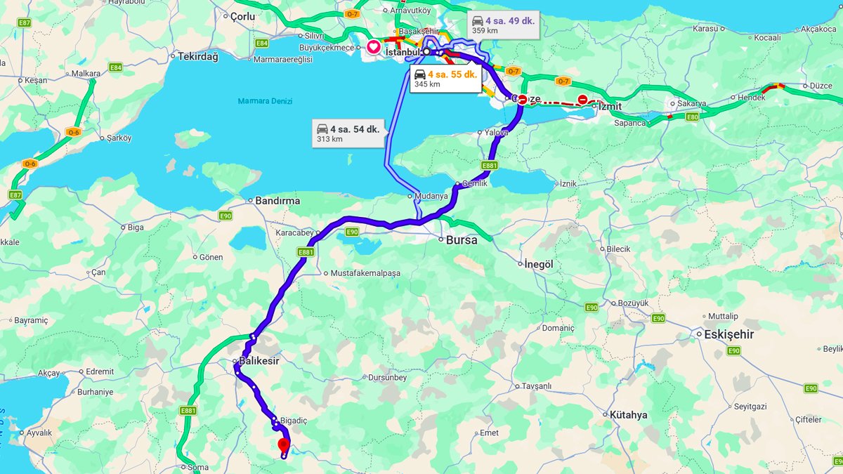 İstanbul Sındırgı Arası Kaç Km?