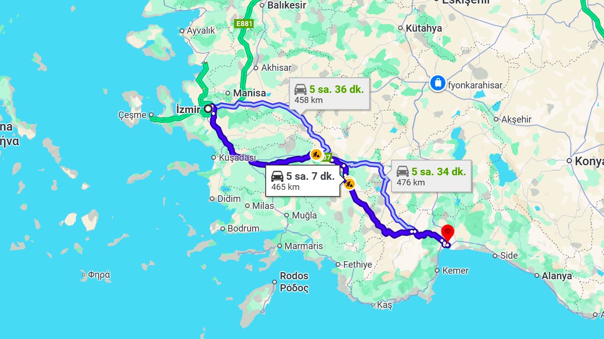 İzmir ile Antalya Arası Kaç KM? Kaç Saat? İzmir/Antalya Mesafe Bilgisi!