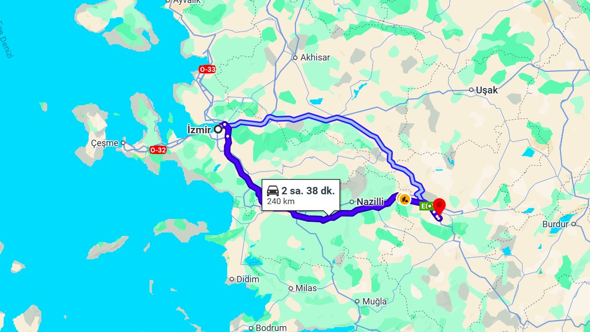 İzmir ile Denizli Arası Kaç KM? Kaç Saat? İzmir/Denizli Mesafe Bilgisi!