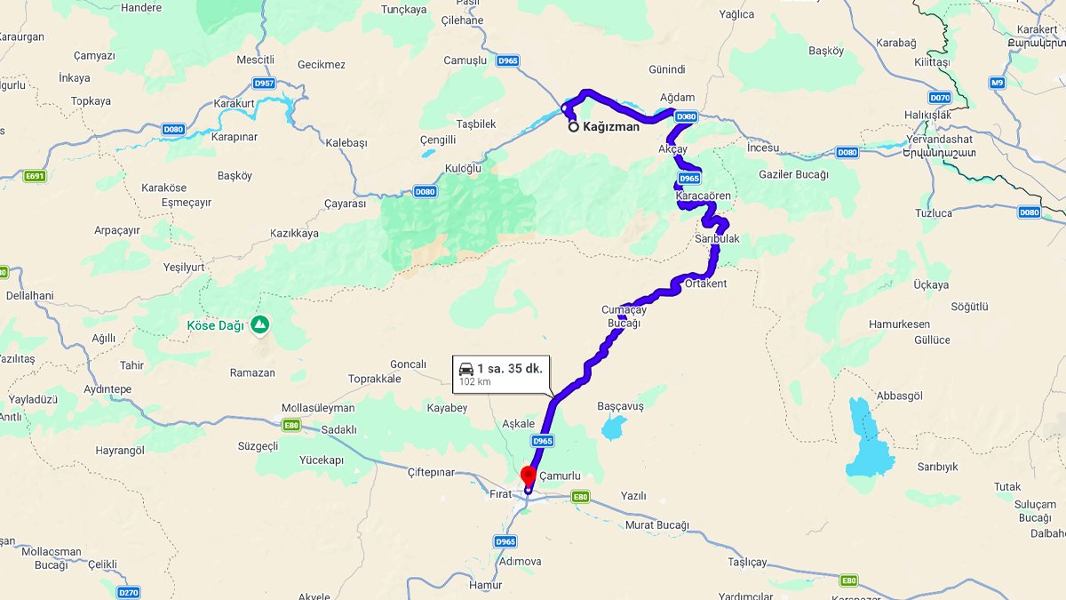 Kağızman ile Ağrı Arası Kaç KM? Kaç Saat? Kağızman/Ağrı Mesafe ve Yol Tarifi!