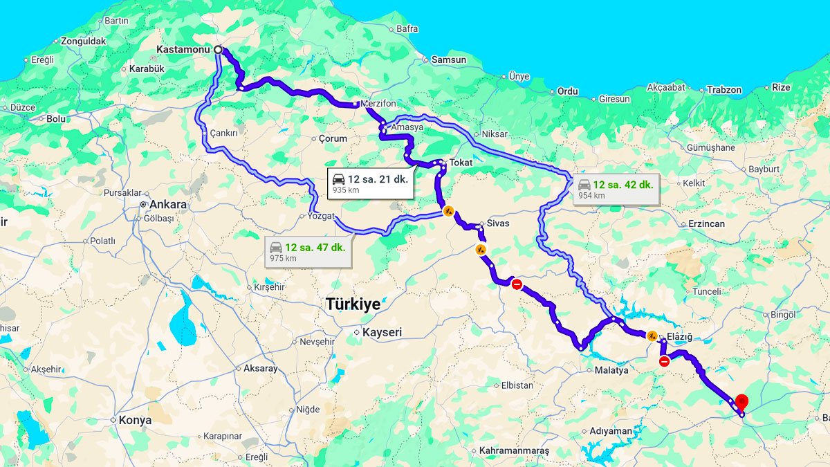 Kastamonu ile Diyarbakır Arası Kaç Km? Kaç Saat? Kastamonu/Diyarbakır Mesafe Bilgisi!