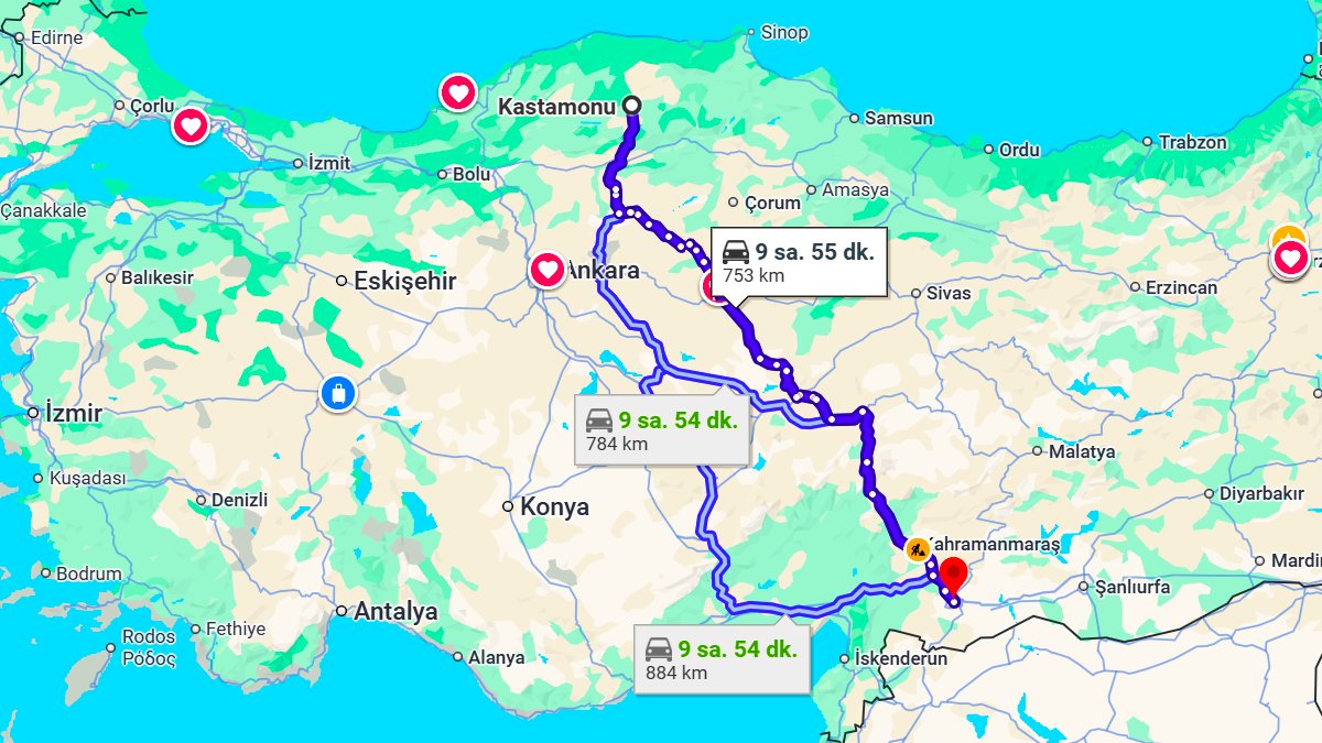 Kastamonu ile Gaziantep Arası Kaç KM? Kaç Saat? Kastamonu/Gaziantep Mesafe Bilgisi!