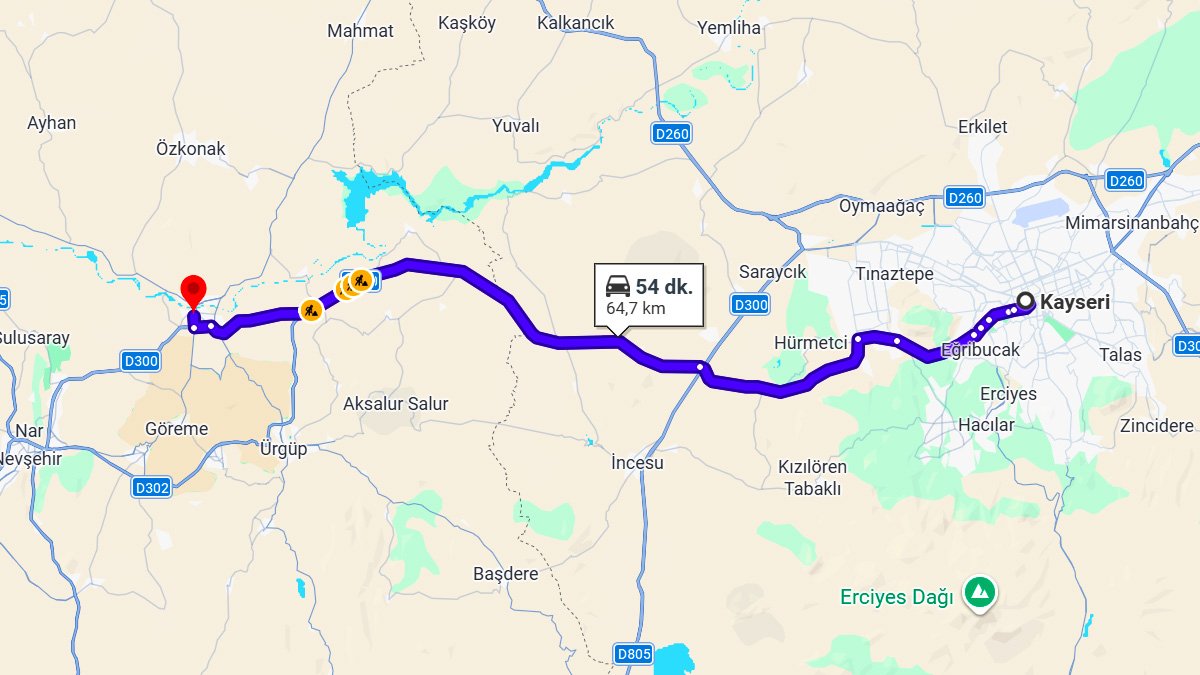 Kayseri ile Avanos Arası Kaç KM? Kaç Saat? Kayseri/Avanos Mesafe Bilgisi!
