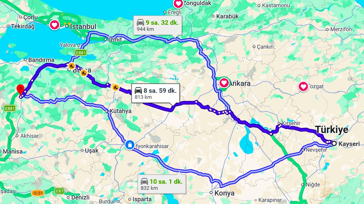 Kayseri ile Balıkesir Arası Kaç KM? Kaç Saat? Kayseri/Balıkesir Mesafe Bilgisi!