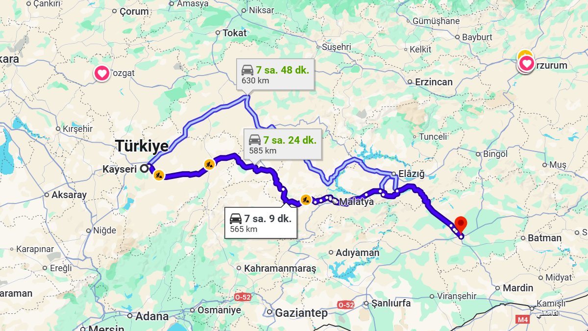 Kayseri ile Diyarbakır Arası Kaç Km? Kaç Saat? Kayseri/Diyarbakır Mesafe Bilgisi!
