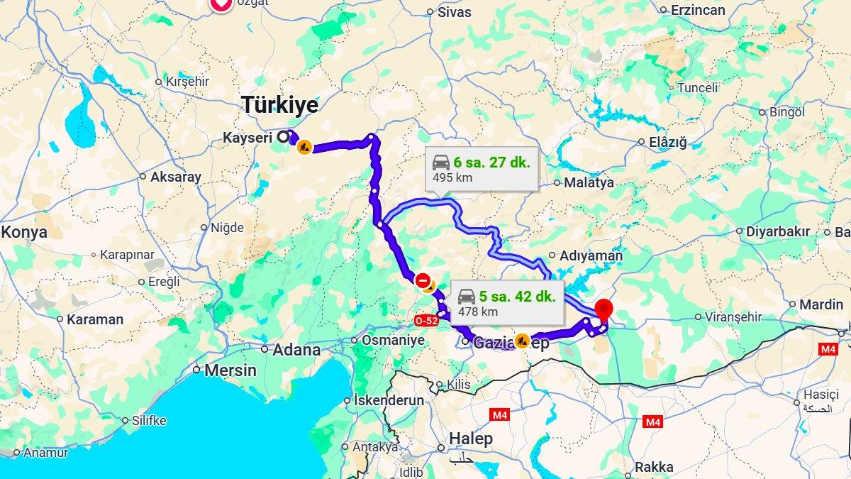 Kayseri ile Şanlıurfa Arası Kaç KM? Kaç Saat? Kayseri/Şanlıurfa Mesafe Bilgisi!