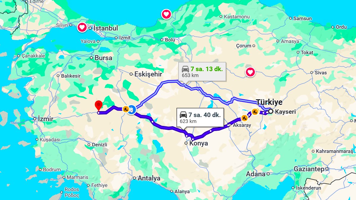 Kayseri ile Uşak Arası Kaç KM? Kaç Saat? Kayseri/Uşak Mesafe Bilgisi!