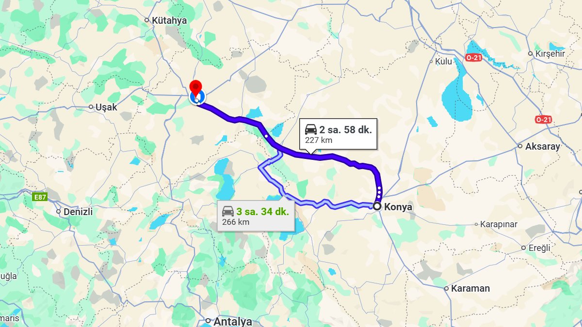 Konya ile Afyonkarahisar Arası Kaç KM? Kaç Saat? Konya/Afyonkarahisar Mesafe Bilgisi!
