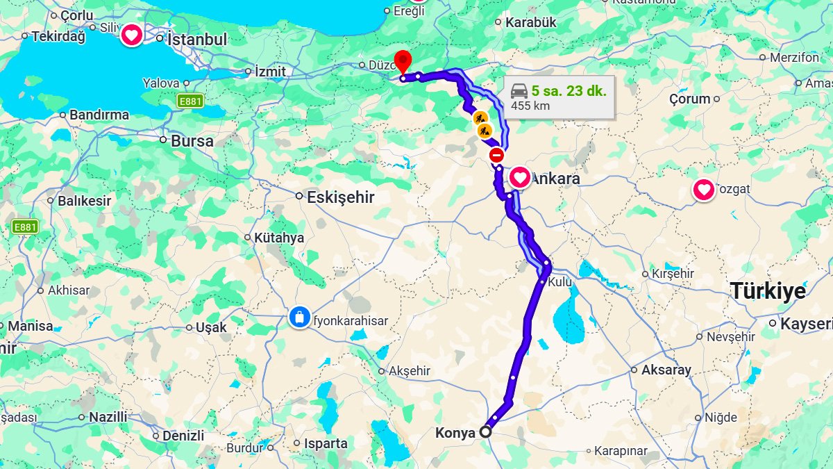 Konya ile Bolu Arası Kaç KM? Kaç Saat? Konya/Bolu Mesafe Bilgisi!