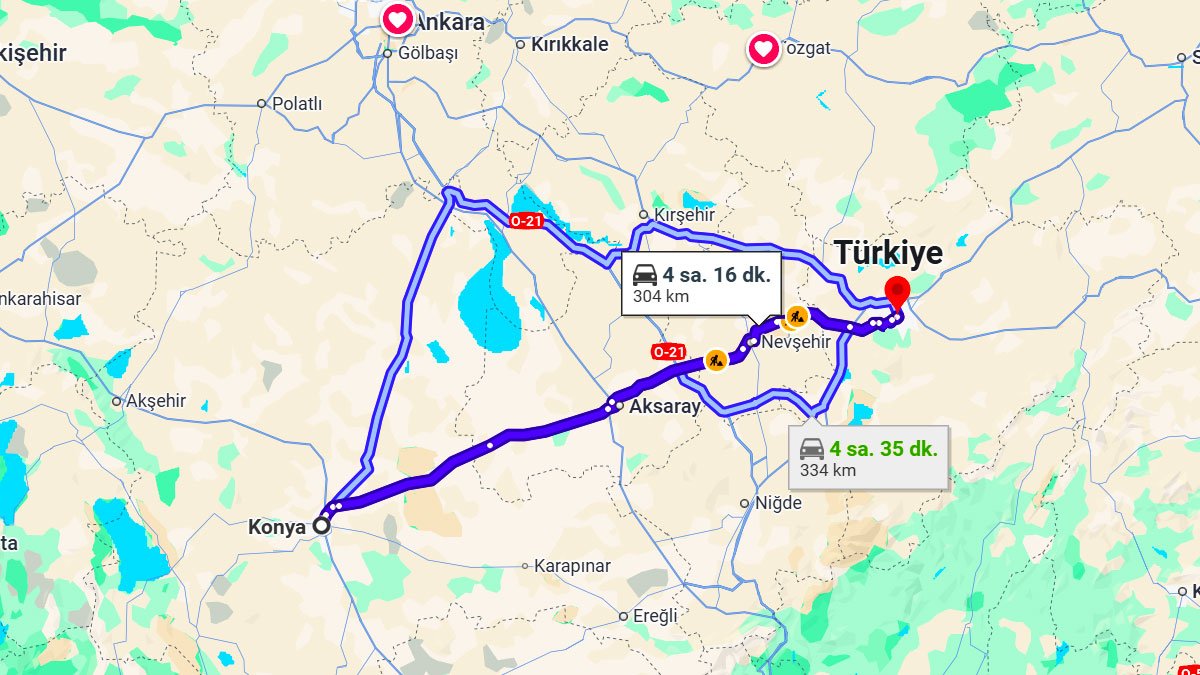 Konya ile Kayseri Arası Kaç Km? Kaç Saat? Konya/Kayseri Mesafe Bilgisi!