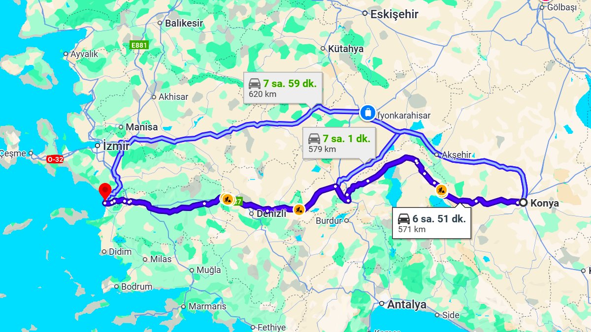 Konya ile Kuşadası Arası Kaç KM? Kaç Saat? Konya/Kuşadası Mesafe Bilgisi!