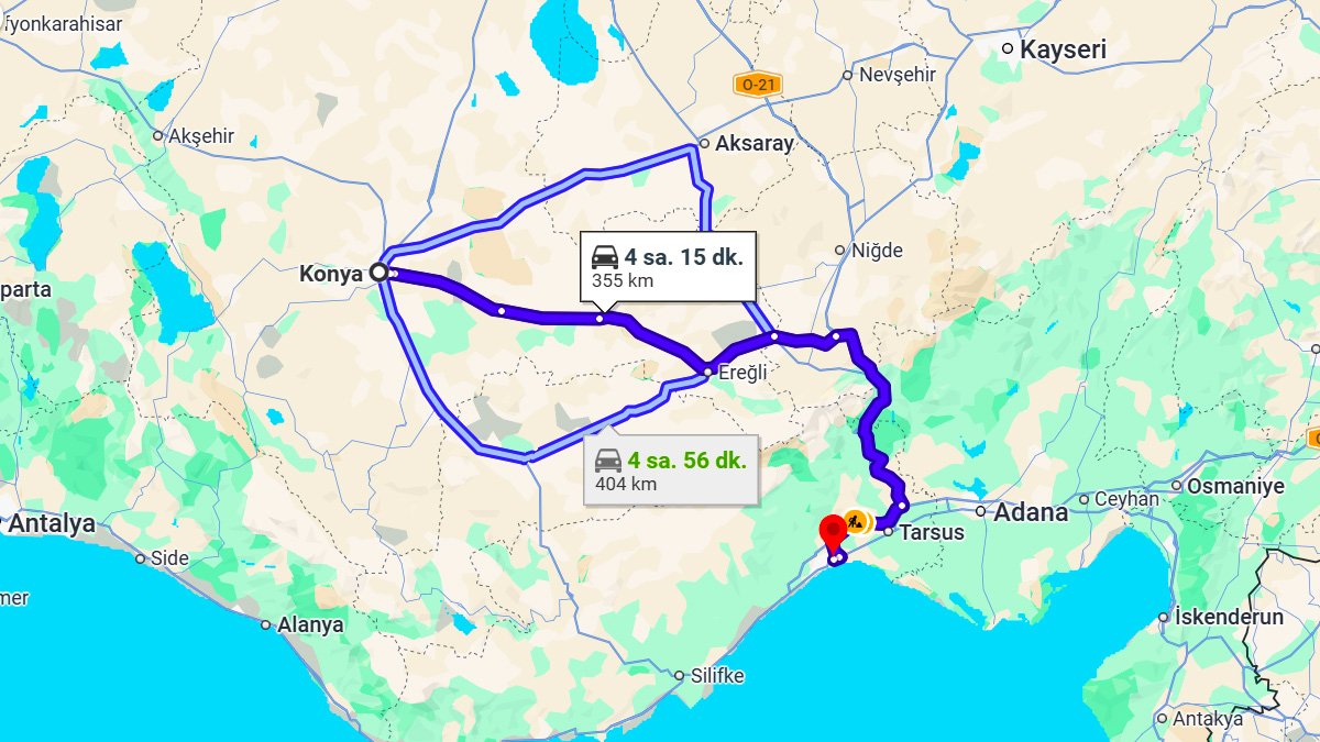 Konya ile Mersin Arası Kaç KM? Kaç Saat? Konya/Mersin Mesafe Bilgisi!