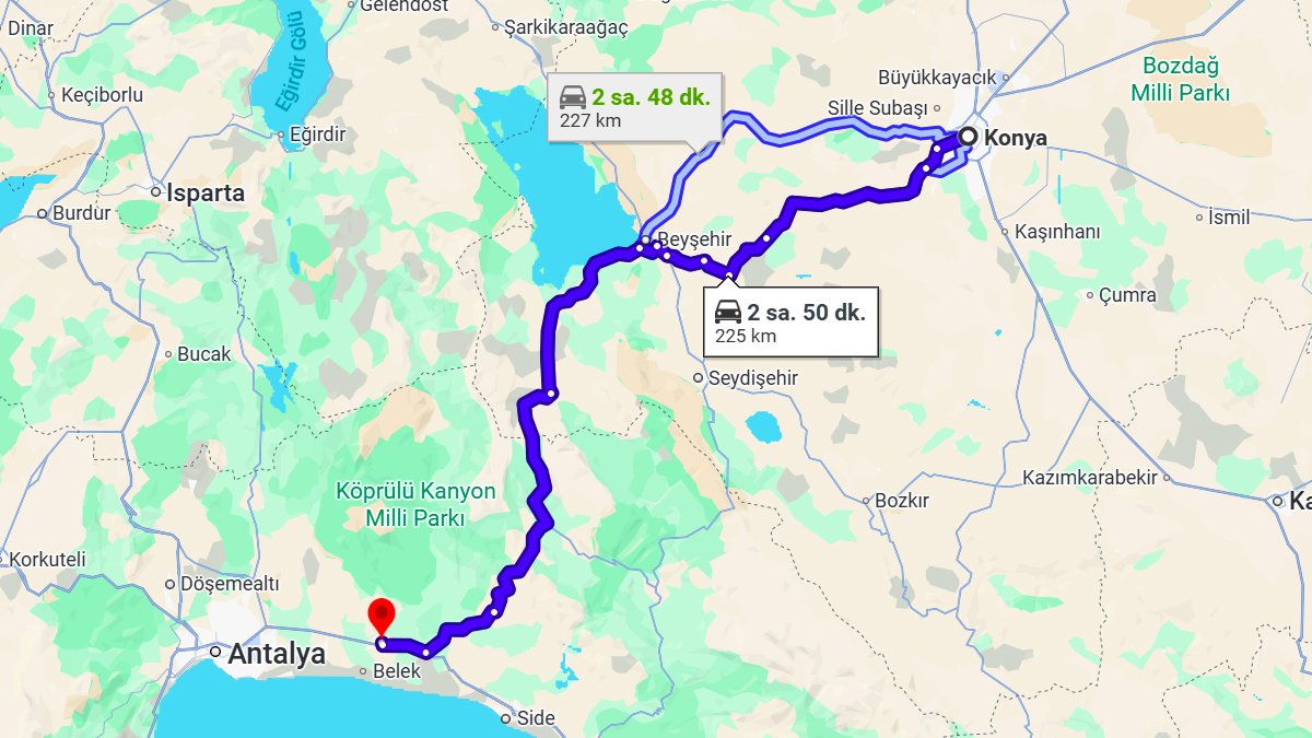 Konya ile Serik Arası Kaç KM? Kaç Saat? Konya/Serik Mesafe Bilgisi!