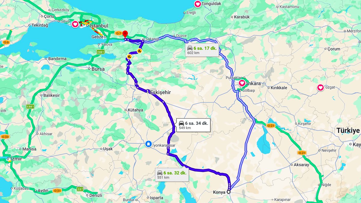 Konya Kocaeli Arası Kaç Km?
