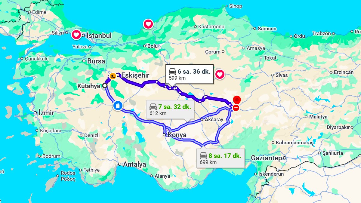 Kütahya ile Kayseri Arası Kaç KM? Kaç Saat? Kütahya/Kayseri Mesafe Bilgisi!