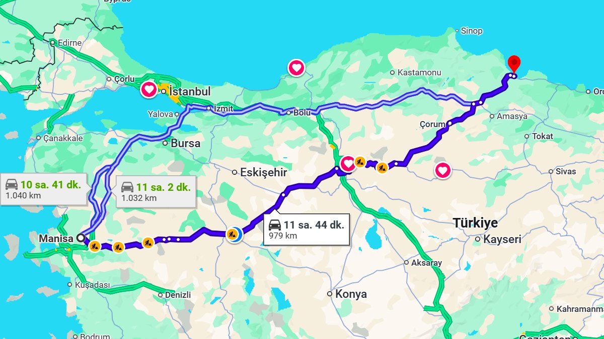 Manisa ile Samsun Arası Kaç KM? Kaç Saat? Manisa/Samsun Mesafe Bilgisi!